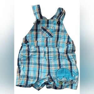 First Moments 6m Boys Bib Overalls Plaid Shorts